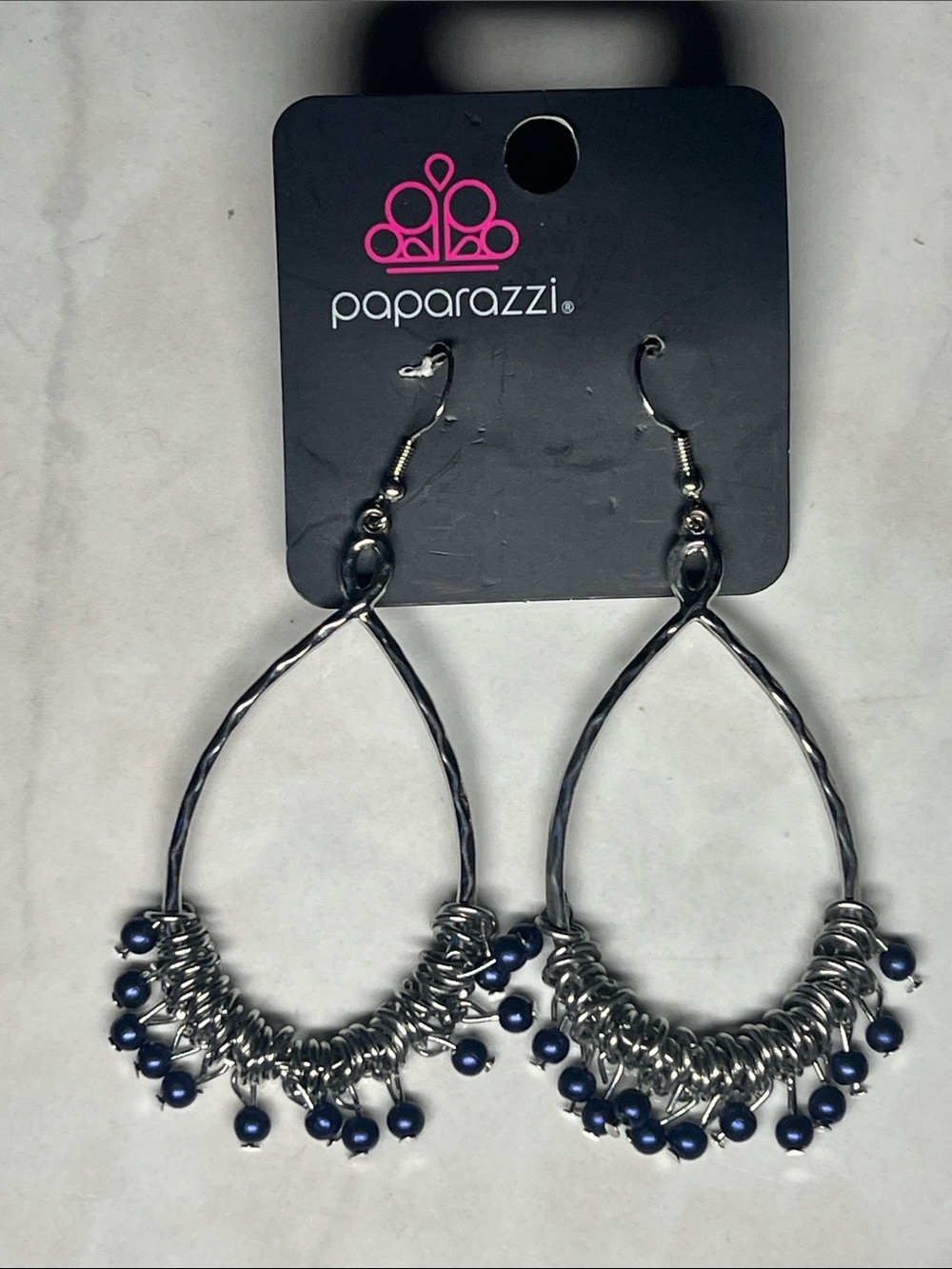 Paparazzi Navy and Silver Teardrop Beaded Fringe Earrings